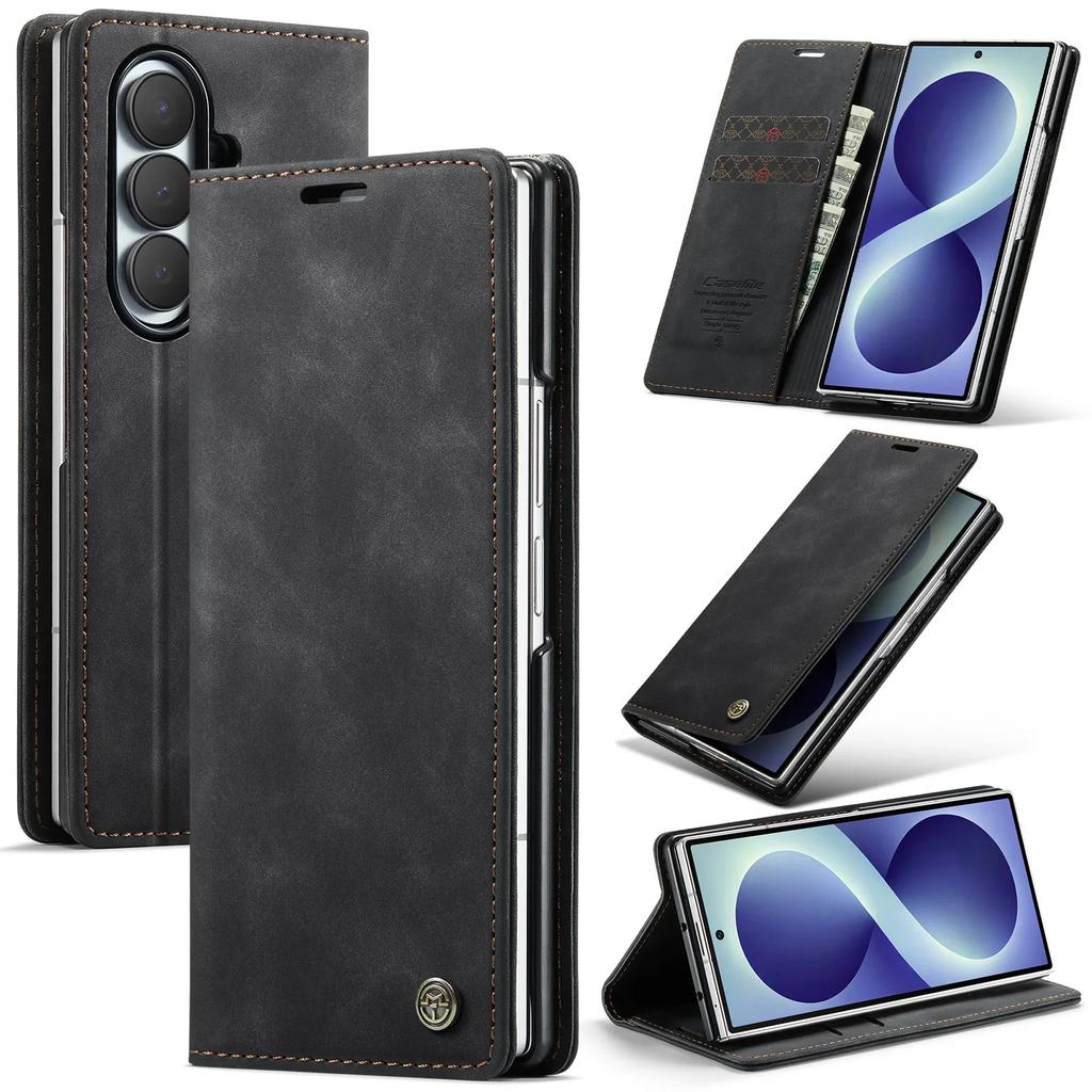 For Samsung Z Fold 8 Ultra 7 6 Luxury Retro Matte Flip Card Slot Wallet Shockproof Stand Camera Protective Case