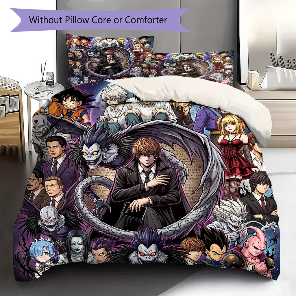 Death Note Pattern Bedding Quilt Set Quilt Cover Pillowcase Home Decoration Birthday Gift (1 * duvet cover + 2 * pillowcase, without core)