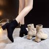 Women Ankle Boots British Style Spring Autumn Flock Velvet Stretch Boots Casual Black Leather Boots