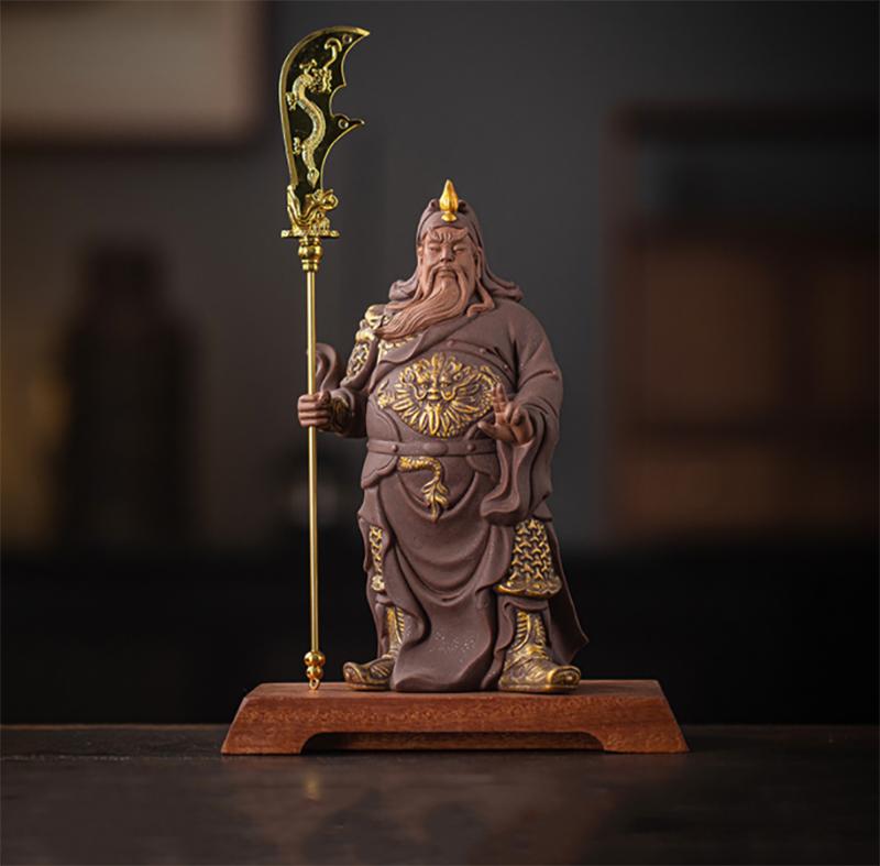 Ceramics God of Wealth Guan Gong Sculptures and Statue Chinese Characteristic  Home Room Office Table Decoration and Accessories