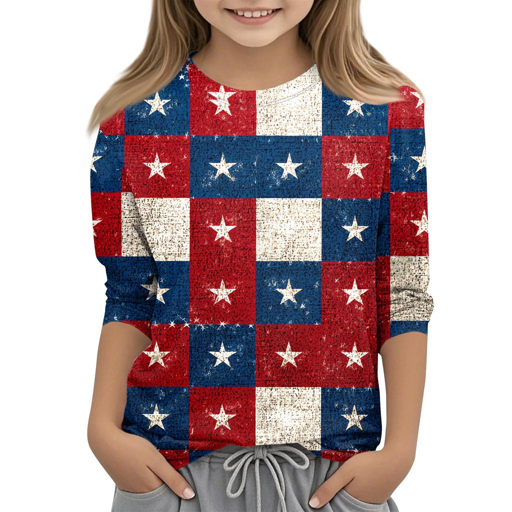 Kinder 3/4 Ärmel Tops Casual Print T Shirt Rundhals Pullover Bluse