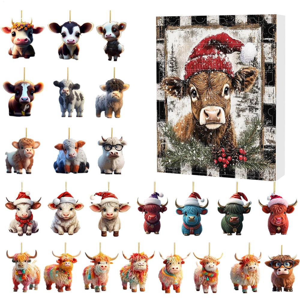 Christmas 2D Acrylic Ornaments 24-Day Countdown Calendar Animal Charm Tree Hanging Pendant 2026 New Year Holidays Kids Gifts