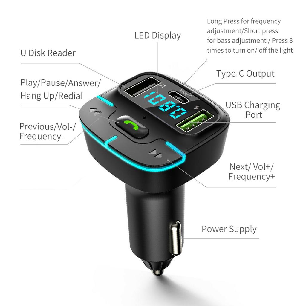 GZ03 Car BT MP3 Player FM Transmitter with Car Charger LED Voltage Display Lossless Audio Quality