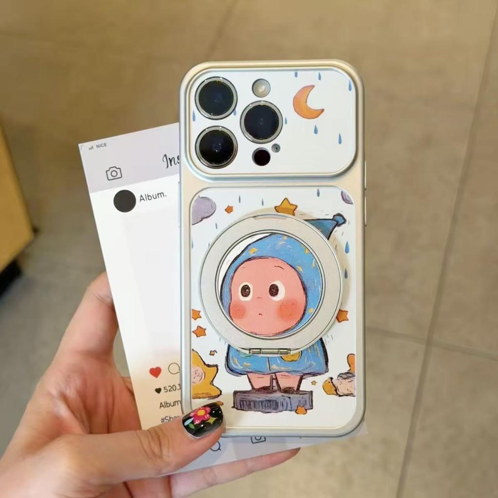 Korean Raincoat Star Person Rotating Bracket Is Suitable for Apple 16/17 Mobile Phone Case IP15Pro Electroplating Large Window 14