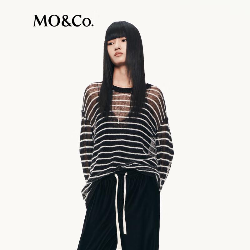 MO&Co. Striped Linen Blend Sheer Knit Top