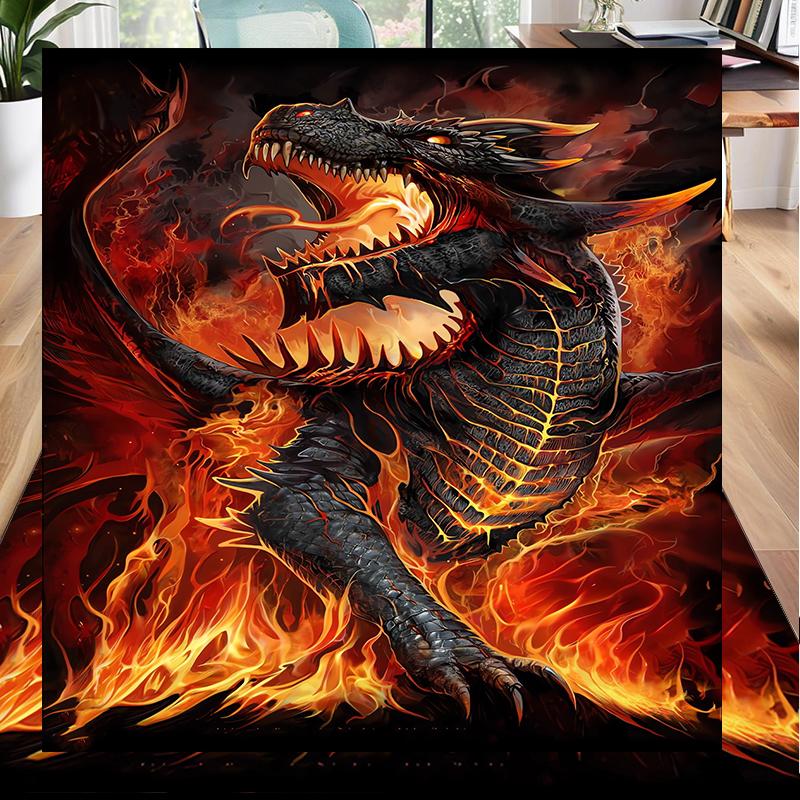 Fiery Dragon Artwork Office Rug Chair Mat, Entryway Carpet, Suitable for Front Door, Bedroom, Living Room, Desk, Holiday Gift
