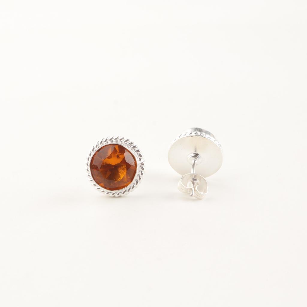 Citrine Gemstone 925 Stamped Silver Jewelry Handmade Stud Earrings 0.53" For Her EE-147-14