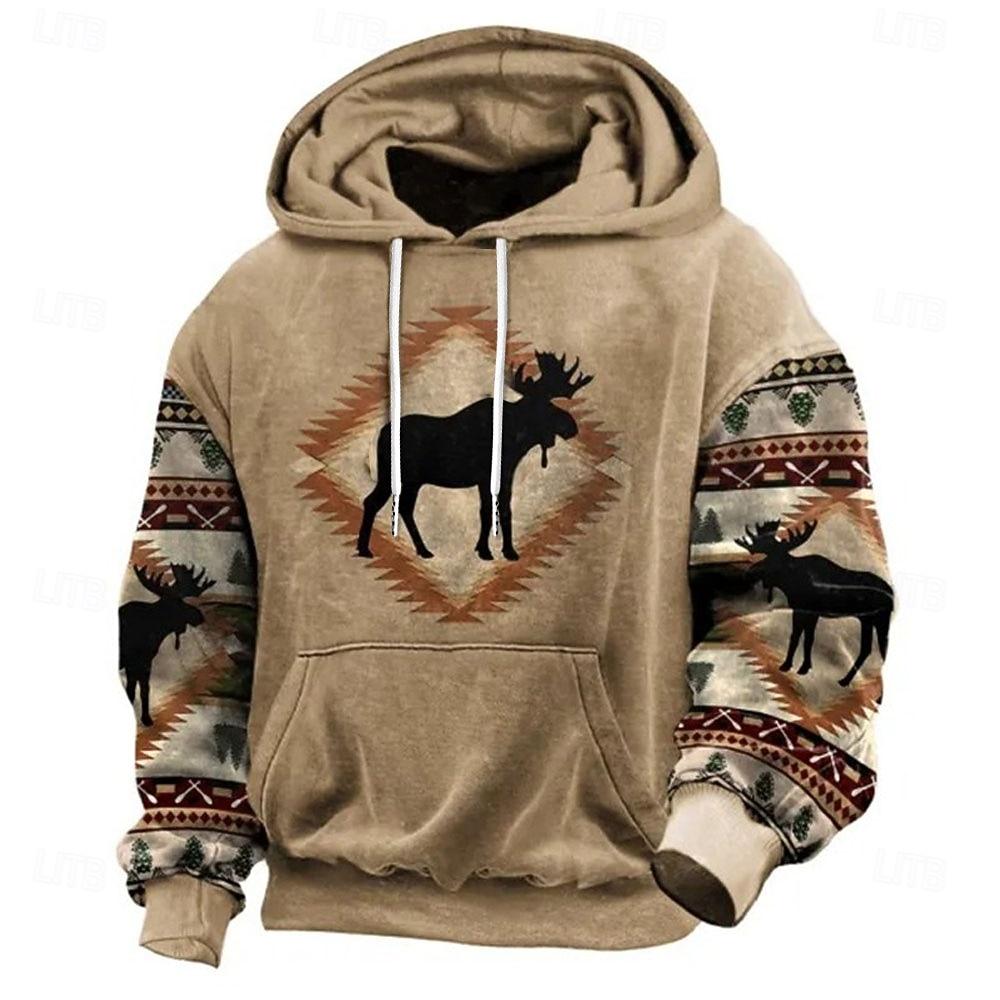 Men's Graphic Tribal Cowboy Hoodie Hoodies Sweatshirt Daily Ethnic Casual Vintage Retro Long Sleeve Hooded Vacation Sports