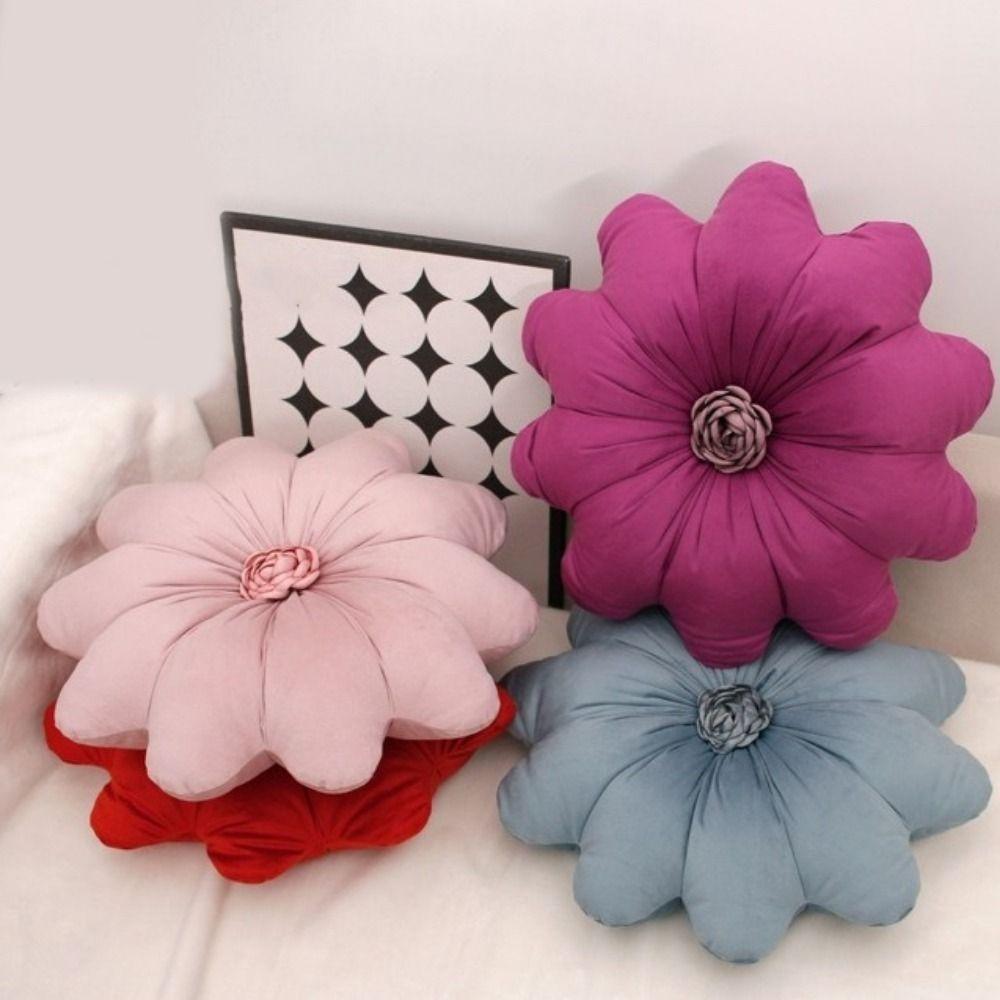 Soft Sunflower Throw Pillow Dutch Velvet Bedroom Pillow Minimalist Round Pillow  Couch Accessory