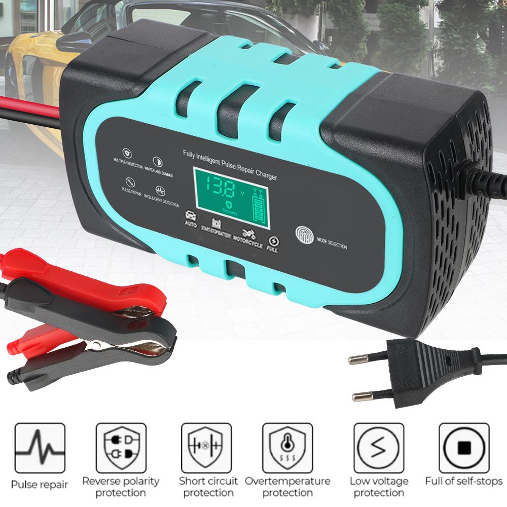 For Motorcycle Wet Dry Lead Acid Battery Digital Display Battery Charger Smart Car Battery Charger 12V 10A Pulse Repair