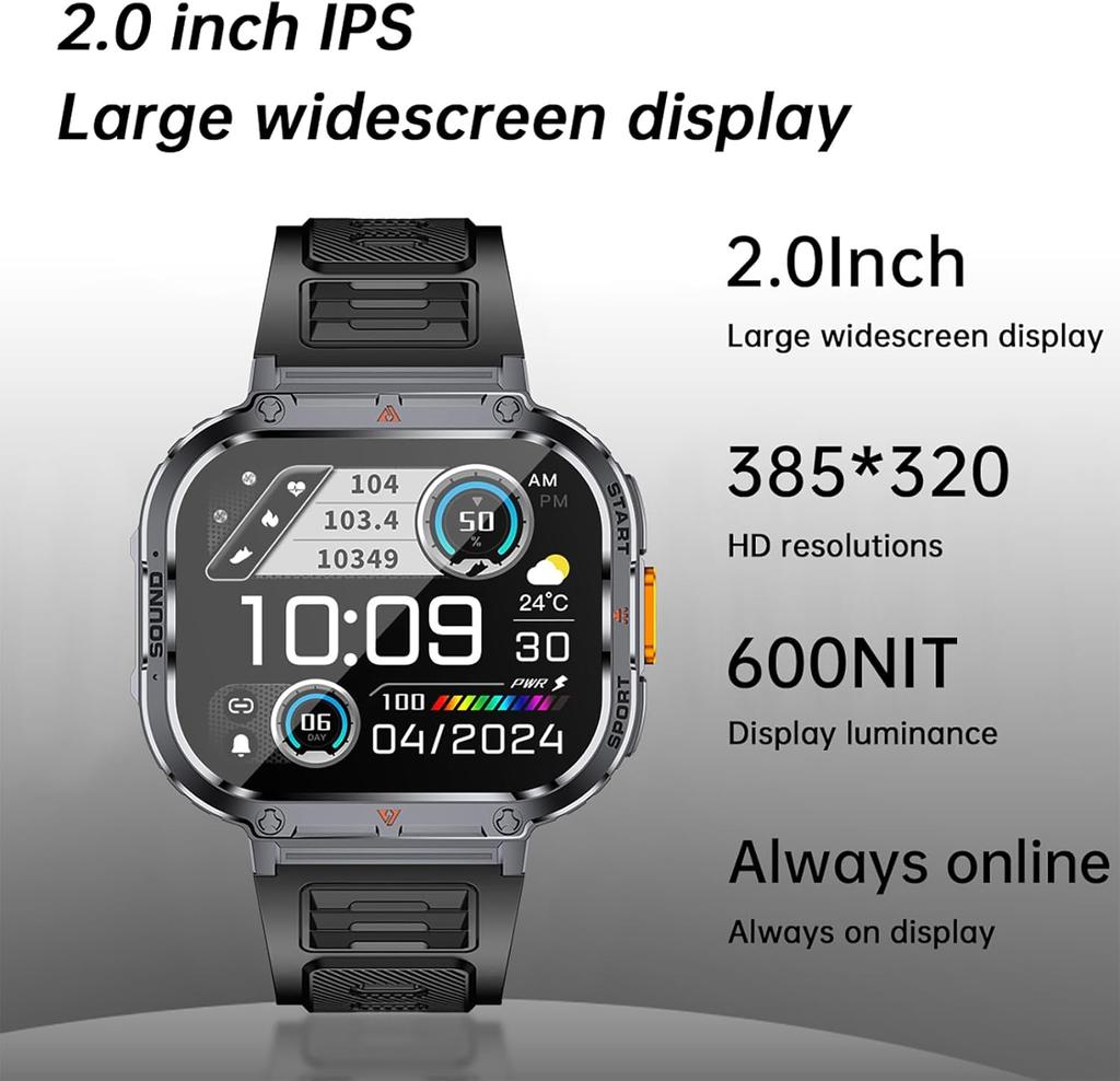 New Smart Watch Men LED Light Flashlight BT Call Music Player Sport Fitness Bracelet Calories Ultra Large Screen Smartwatch