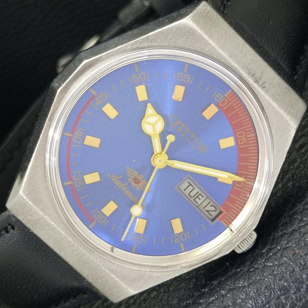 

VINTAGE CITIZEN AUTOMATIC 8200 JAPAN MENS BLUE COLOR DIAL WATCH a702137-5 R208-a702137
