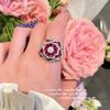 Papalacha Flower Gemstone Earrings, Margaret, Plated With 18K Gold, Rouge Pink Rose Zircon Ring.