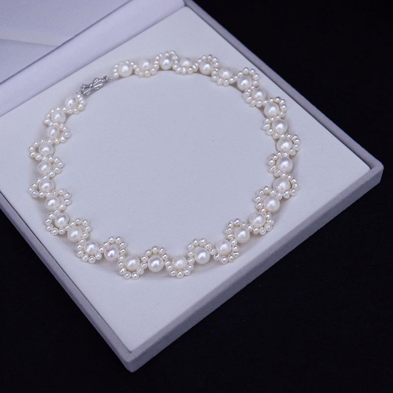 Elegant Princess Style Freshwater Pearl Necklace with Buckle Clasp - Mixed Size Pearls, Versatile and Sophisticated.