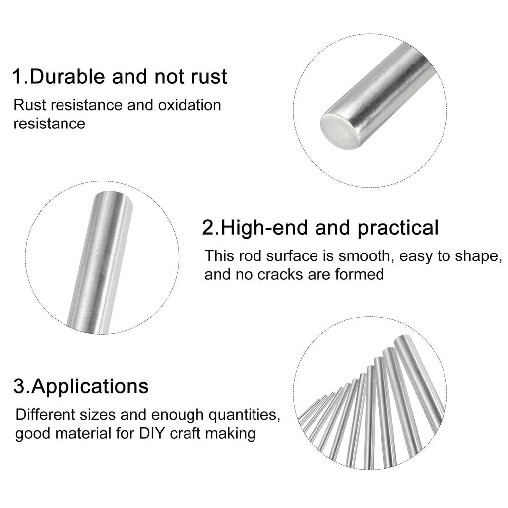 uxcell 304 Stainless Steel Round Bars, 12.7mm x 250mm, Solid Shaft Rods for DIY Crafts, Model Cars, Helicopters, and Airplanes, 4 Pieces