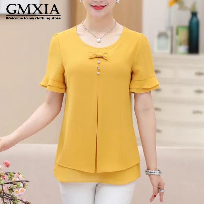 

GMXIA Женские Модные Повседневные Однотонные Блузки и Рубашки с Коротким Рукавом и Круглым Вырезом XXXXXL жёлтый