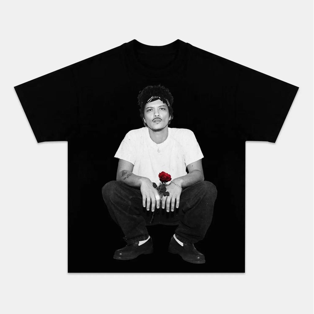 Sänger Bruno Mars Porträt Grafik 100% Baumwolle T-Shirt Unisex 2026 Neues Sommer Hip Hop Unisex Kurzarm Freizeitshirt Fan Geschenke