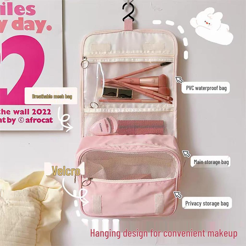 High Value Cute Embroidery Milk Coffee Puppy Travel Makeup Bag - Portable Multifunctional Storage & Wash Bag