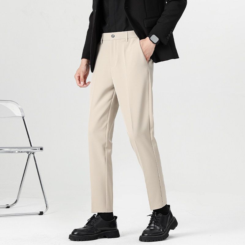 Clearance Foreign Trade Spring and Autumn Korean Style Slim Straight Casual Pants for Men, Trendy Non-Iron Cropped Dress Pants