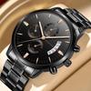 Men's Waterproof Black Stainless Steel Quartz Watch with Calendar