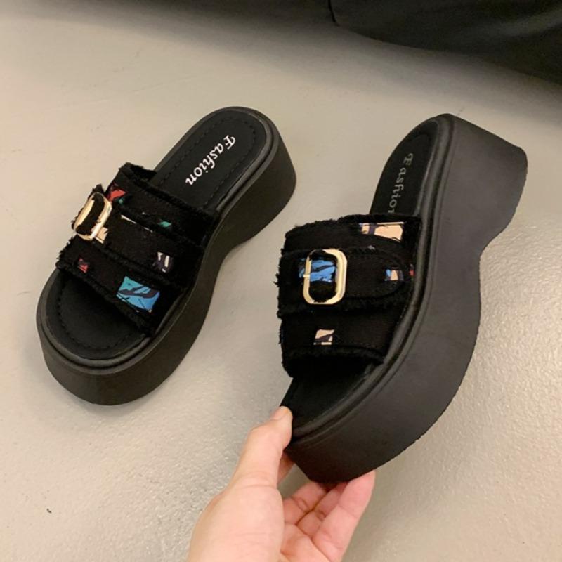 Fashion Mid Heels Women Slippers 2025 New Casual Shoes Designer Platform Sandals Summer Fad Flip Flops Buckle Walking Zapatillas Mujer