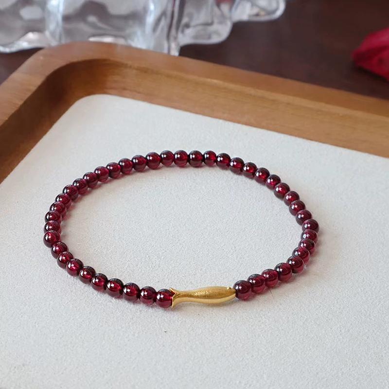 Women Chinese Style Beaded Bracelet Imitation Garnet Jewelry Handmade Red Stone Gift for Daily Accessory
