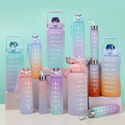 Large Frosted Water Bottle Set: High-Temp Resistant, Straw, Portable Sports Kettle for Adults