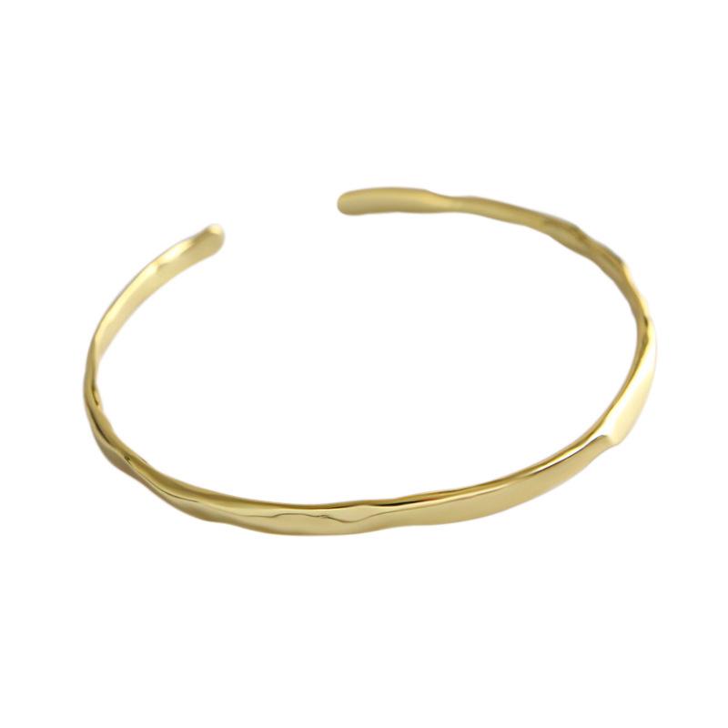 Minimalist Korean Style Silver-Plated Irregular Textured Open Bangle for Women – Light Luxury Plain Design