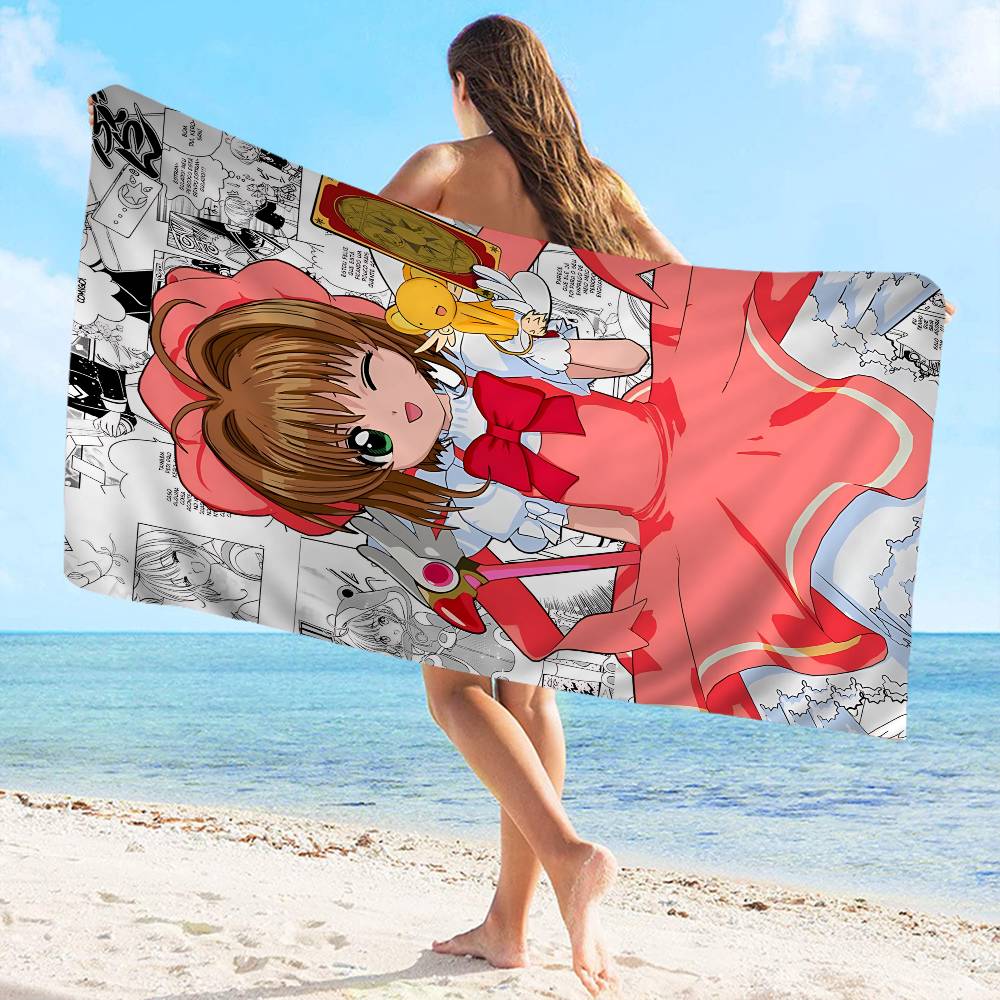 Anime C-Cardcaptor Sakura Microfiber Blanket Quick Drying Beach Towels Oversized Printing Super Absorbent Pool Towel Blanket