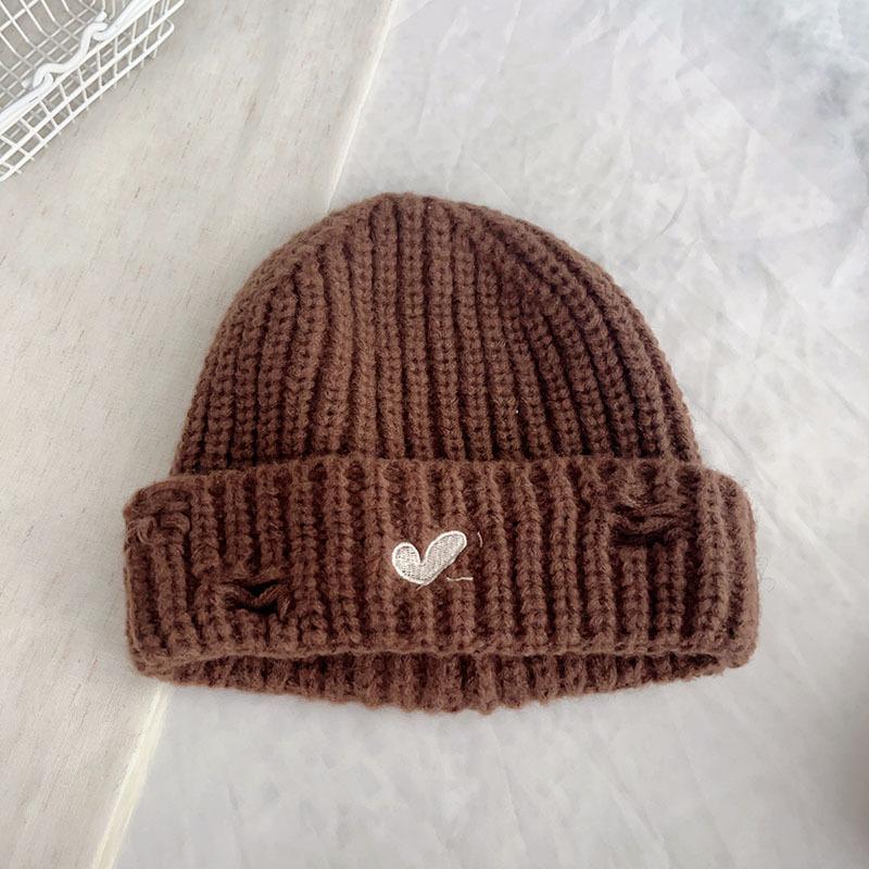 Autumn and winter new thickened campus style love hole knitted hat, male and female couples warm ear protector pullover hat