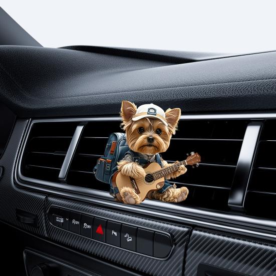 Yorkie Bilventilklips Søt Hund Luftfrisker Bilheng med Duftpute Gave til Hundeelskere Gitarinteresserte