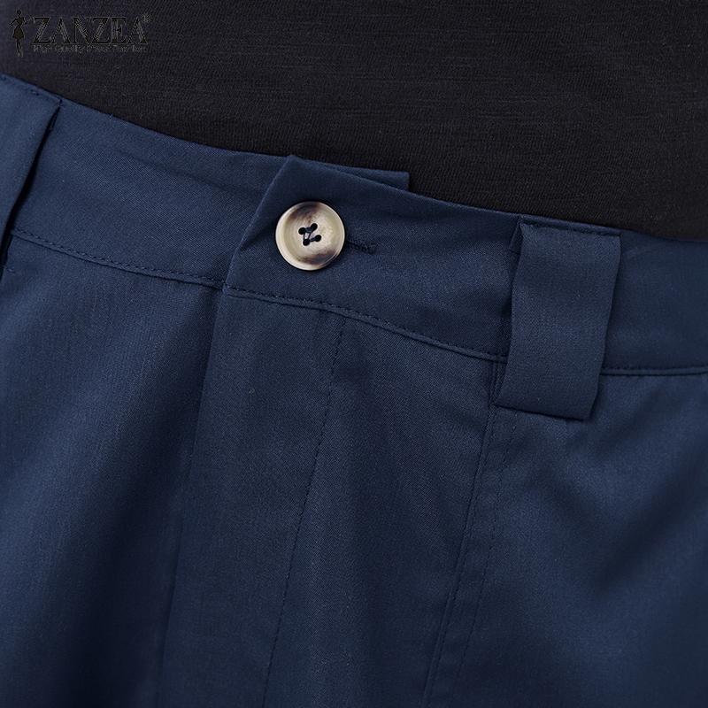 ZANZEA Women Casual High Waist Solid Color Loose Cropped Pants