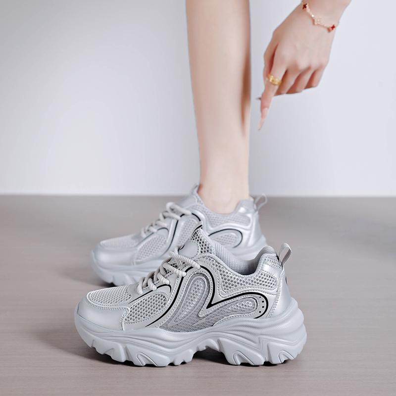 TUINANLE Black Women Platform Sneakers Breathable Lace Up Chunky Casual Comfort Walking Shoes