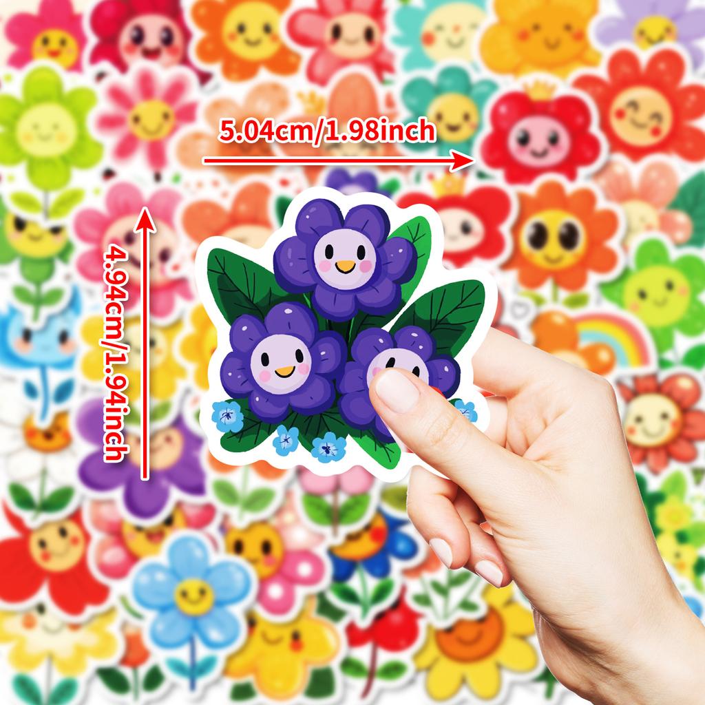 50 Cute Cartoon Smiley Face Flowers Stickers Non-Repeating Children'S Reward Stickers Hand Account Flat Decoration Material Stickers