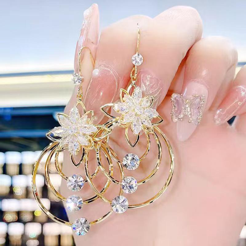 S925 Silver Needle Ice Flower Circle Earrings - Three Lives Three Worlds Collection (2021 Trend) золотой