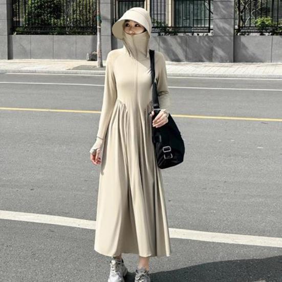 Sunscreen Jacket Women Loose Fit Full Body Sun Protection Clothing Solid Color Zipper Closure Versatile Outdoor Wear