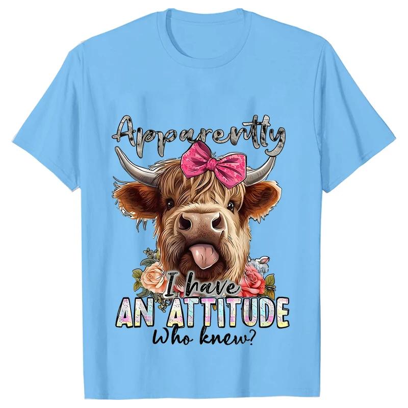 Highland Cow Print T-Shirts for Women Attitude Design Female Tshirts Short Sleeve O-neck T Shirt Funny Cartoon Clothes Women