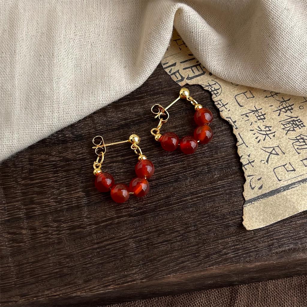 Retro Red Agate Tassel Earrings: Luxurious Chinese Court Style