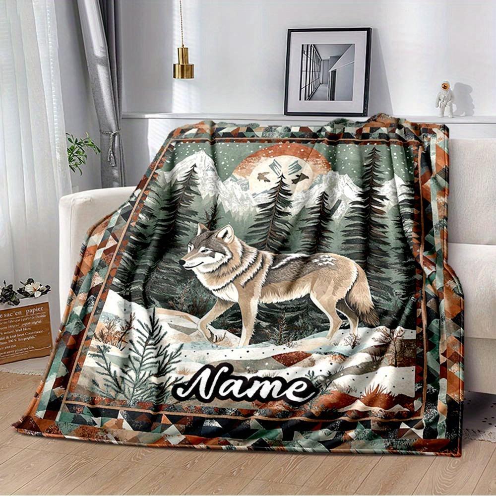 240Gm2 Wolf Customize Your Name Outdoor Blanket Suitable For All Seasons Comfortable And Warm Soft Blanket Suitable For Travel Gifts For Relatives And