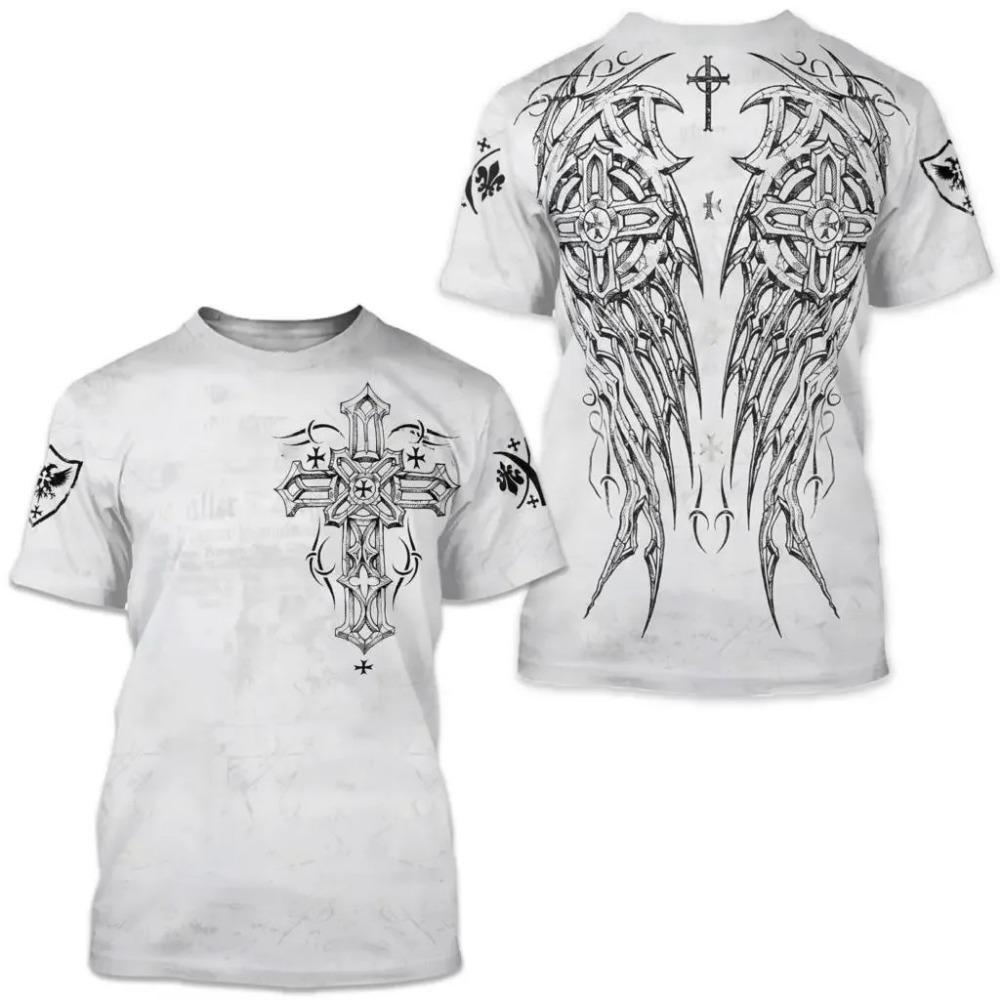 Vintage Cross Skull 3D Harajuku Print Ghost Men's Round Neck Short Sleeve Cool Fashion Casual Oversized Top Hip Hop New