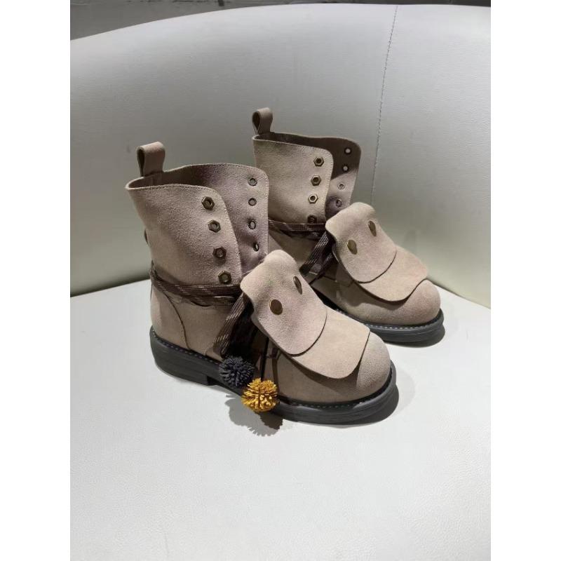 

Новое дизайнерское чувство, полый носок, крутые ботинки, женские ретро ботильоны на низком каблуке в стиле Майяр, женские ковбойские ботинки 40 хаки