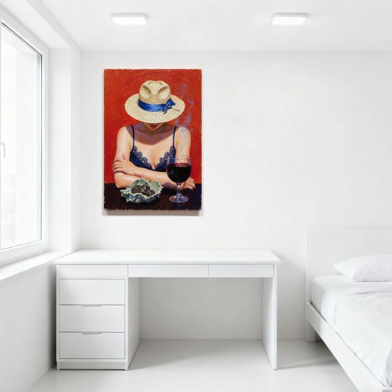 Sexy Woman Straw Hat Red Wine Grapes Dark Red Background Vintage Tin Sign Metal Poster for Bar Home Cafe Wall Decor 8x12 Inch