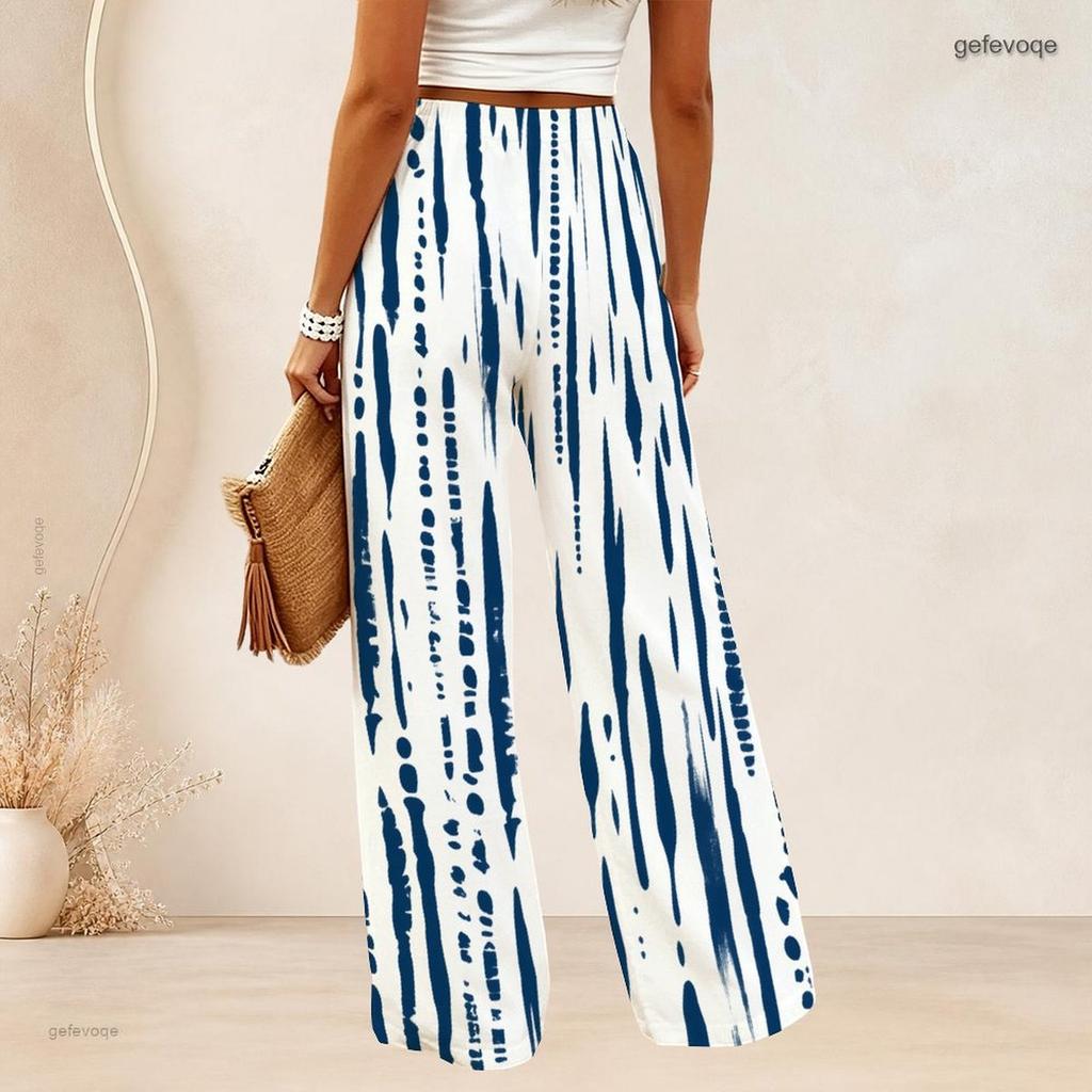 Women Plus Size Abstract Geometric Print Wide Leg Pants Elastic High Waist Loose Casual Long Trousers For Daily Holiday Wear