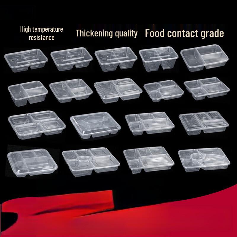 Cmaos Disposable Transparent Three-Compartment Meal Prep Containers with Lids