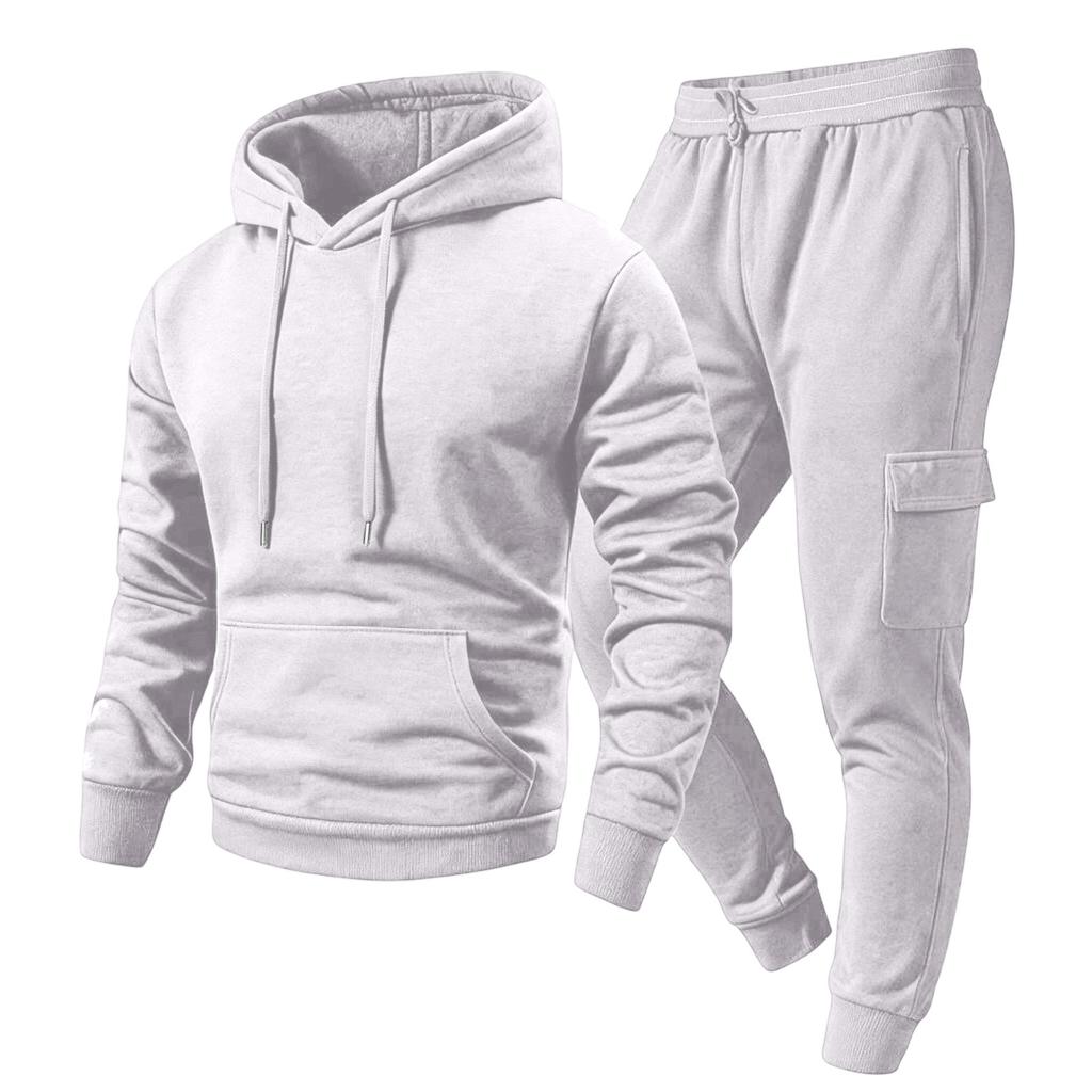 Men's Casual Outdoor Sports Two-Piece Set - Color Sweatshirt and Elastic Waist Cargo Jogger Pants