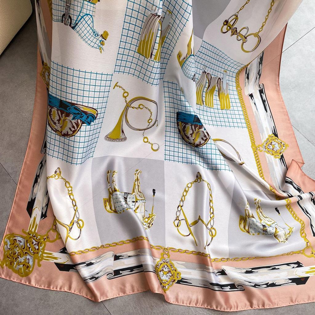 Wysokiej jakości luksusowe jedwabne szale z pałąkiem na głowę szaliki szalik dla kobiet łańcuszek jedwabny szal damski dekoracyjny szal