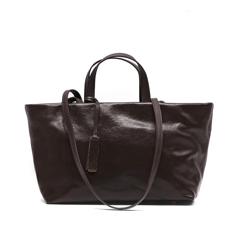 

Women‘s Cow Leather Retro Shoulder Bags Ladies Fashi Natural Cowhide Bag Female Large Capacity Design Luxury Commuting Handbag 32x13x22cm кофейный