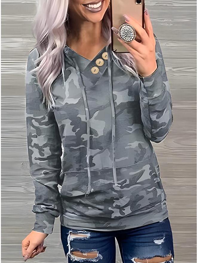 

Women s European V-neck Pullover Sweatshirt with Buttons Large серый