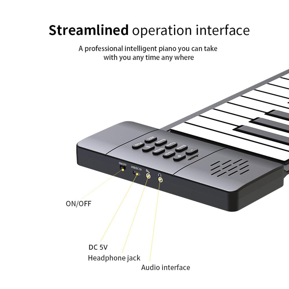 Btuty Electronic Hand Roll Silicone Folding Piano with No MIDI Travel Piano for Beginners Roll-Up Piano, 88-Key Piano, Built-in Speaker, Function,