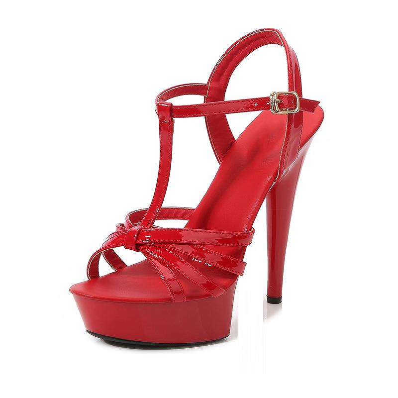 Patent Leather Sexy High Heel Waterproof Rubber Sole Platform Hating Heaven Drag Shoes Women's Summer Stilettos Sandals
